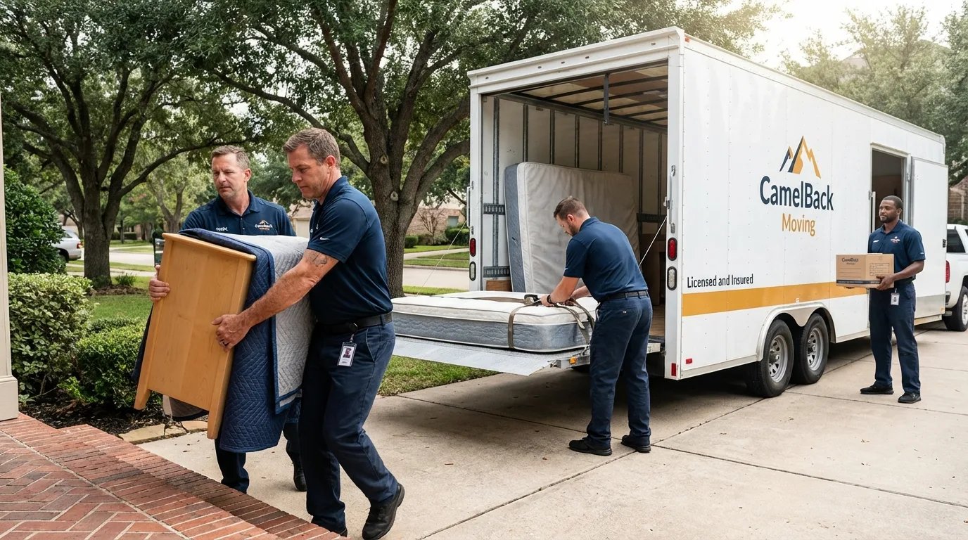 Crew loading residential truck for cross-state move from Natalbany, LA