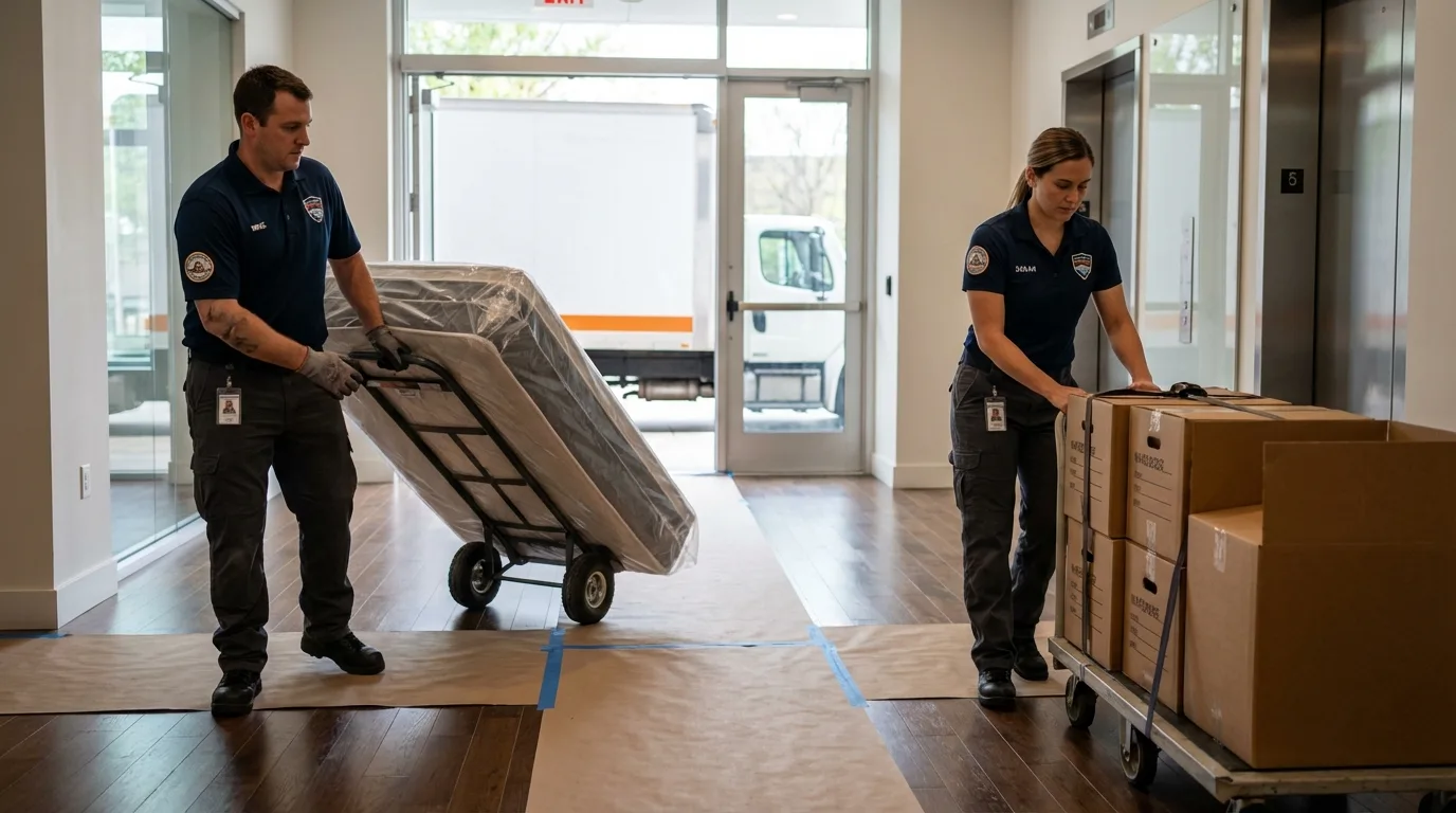 Professional apartment movers loading elevator in Natalbany, LA